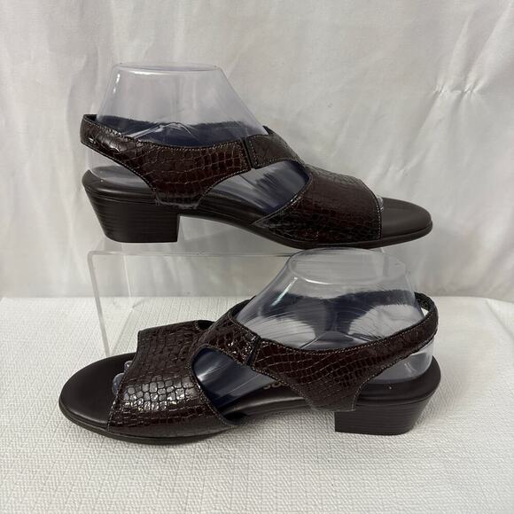 SAS Suntimer Sandals Womens Size 10 M Brown Croc Block Heel Ankle Strap - Picture 9 of 10